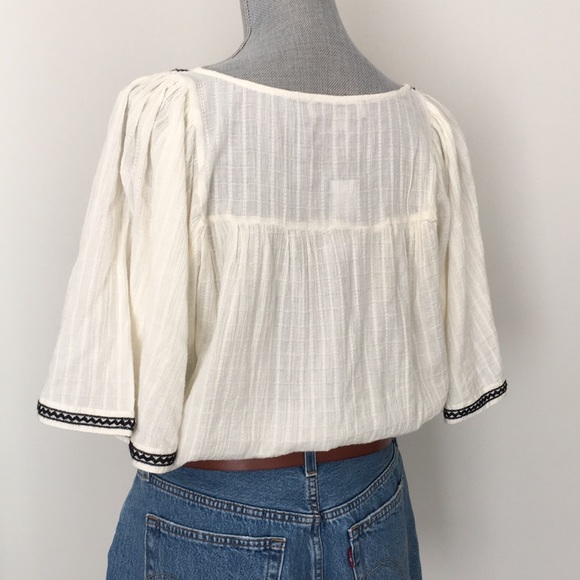 LOFT Textured Embroidered 100% Cotton Flowy Peasant Top, sz Medium - Picture 6 of 14